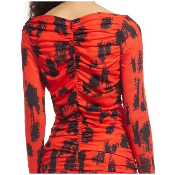 Y2K Christina Martinez Nordstrom Red Ruched Sheer Long Sleeve Blouse Size xs - Picture 3 of 8